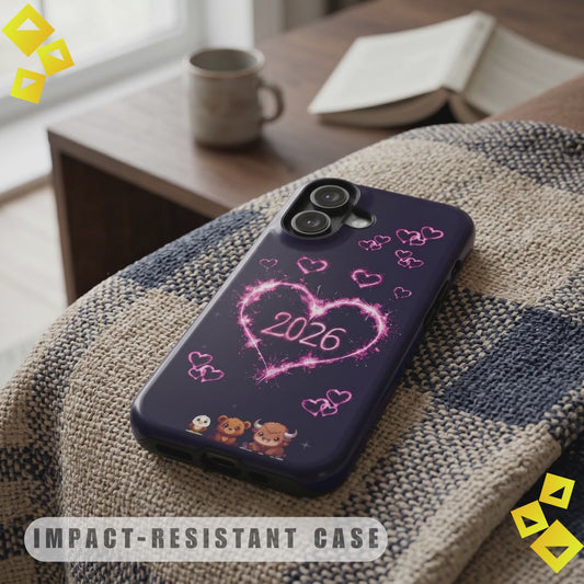 iPhone 17 Impact Resistant Personalized Case - 2026 Heart & Teddy Bear Design - Personalized Pink Glow Protective Phone Cover
