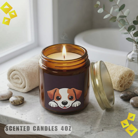 Scented Candle, Jack Russell Puppy Design 4oz Clear Jar, Cute Dog Candle, Pet Lover Gift, Cozy Home Fragrance for Dog Lovers