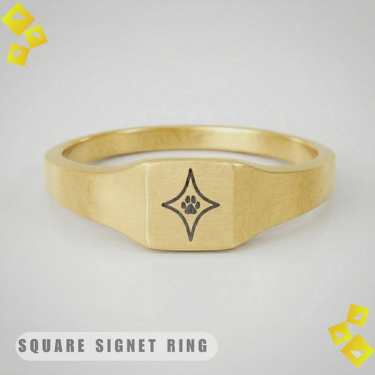Square Signet Ring, Pet Paw Star Engraved Square Ring, Dog Mom Gift, Mother's Day Engraved Jewelry, Cat Mom Gift