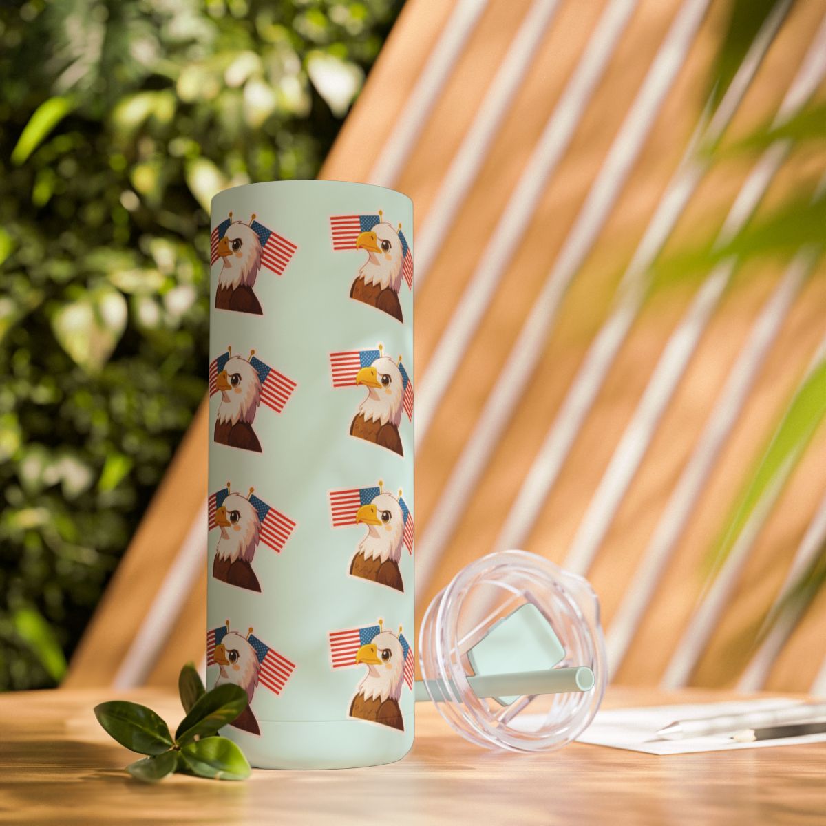Skinny Tumbler | Eagle and Flag Design | Patriotic 20oz Travel Mug for Summer and Gifting